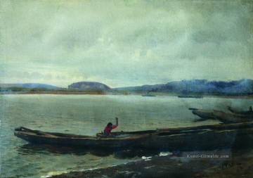 Landschaft der Wolga mit Booten 1870 Ilya Repin Ölgemälde
